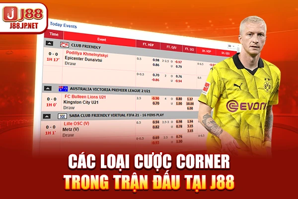 Các loại cược corner trong trận đấu tại J88